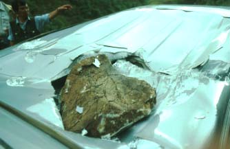 ca. 150 lb boulder that crashed through the roof of our Landcruiser, over the luggage compartment.